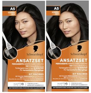 Schwarzkopf Ansatzset A5 Schwarz Stufe 3 (2x 45 ml), dauerhafte Haarfarbe zum Haaransatz kaschieren in nur 10 Minuten, Ansatzfarbe für harmonische Übergänge