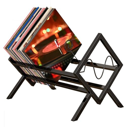 Focenat Support de Disques Vinyle,Etagère pour albums audio,Support de Rangement Métal pour Disques Vinyles,Range-disques vinyles moderne,Porte-album disques vinyles vintage,pour Albums,Magazines