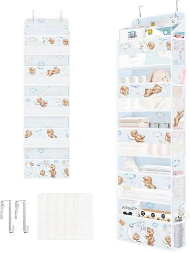 Clastyle Tiere Tür Hängeaufbewahrung Faltbar Hängeorganizer für Camping Bad Schrank Schlafzimmer Türorganizer für Kinder Kleidung Spielzeug Windel, Bär, 5 Fächern