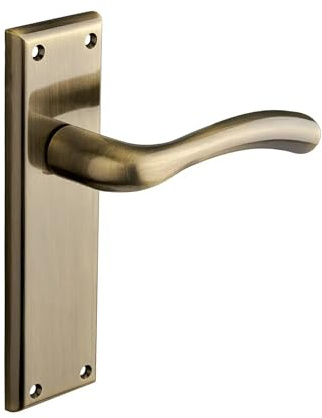Designer Levers Minerva Lever Latch Door Handle, Antique Brass | Long latch format; includes 1 pair, 8mm spindle and screws; 175mm. backplate length.