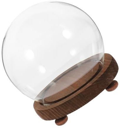 Ciieeo Spherical Glass Cover Ornaments Glass Cloche Dome with Wooden Base Decorative Flower Globe Showcase