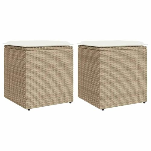 vidaXL Taburetes de jardín con Cojines 2 uds Beige 40x40x43 cm, Asiento de jardín, Asientos al Aire Libre, Taburete de Cubo, Asientos de jardín