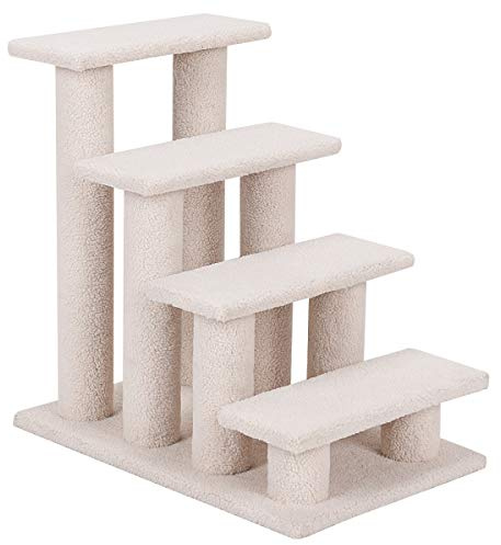 GYMAX Scaletta per Gatti a 4 Gradini, Carico 45 kg, Rivestita Morbida per Animali Domestici Robusto, 61 x 41 x 61 cm (Beige)