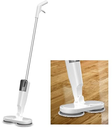 Lavapavimenti Elettrico per la Pulizia dei Pavimenti, Lavapavimenti a Doppia Rotazione Senza Fili con Spruzzatore D'acqua, Lavapavimenti Elettrico Motorizzato Portatile (white)