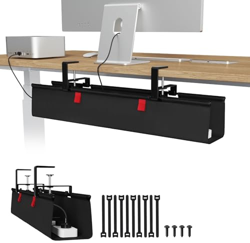 Univivi Kabelkanal Schreibtisch Ohne Bohren, 70 cm Kabelmanagement Schwarz | Klemmen-/Schraubmontage Kabelmanagement Schreibtisch, Premium Kabelwanne Flexibel Organizer, Geräumige für Büro und Zuhause