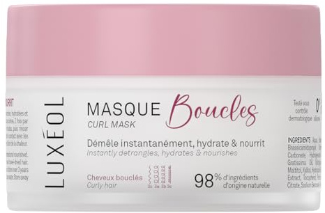 Luxéol - Masque Cheveux Bouclés - Nourrit, Hydrate & Démêle Instantanément Les Boucles - Limite les Frisottis - Parfum Gourmand - Méthode Curly Hair - Sans Silicones - Fabriqué en France - 200 ml