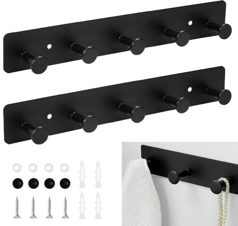 UHETLET 2 Stück Hakenleiste Selbstklebend Schwarz Jackenhalter Wand Jackenaufhänger 31,5 cm Wandhaken Hakenleiste küche ohne bohren Kleiderhaken Garderobe Handtuchhaken für Hut Schals Handtaschen