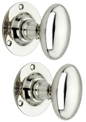 Infinity Decor Pair of Polished Nickel Oval Mortice Door Knob Latch Pull Handles Set 58mm - Victorian Knobs for Internal and External Doors