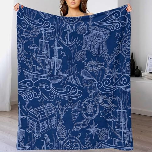 GDEKCIEAS Barco, timón, Algas Marinas, Cofre del Tesoro Manta De Felpa Manta De Franela Manta De Sofá con Impresión 3D Cobija Cómoda Microfibra para Niños Y Niñas Decorar 60x80inch(150x200cm)