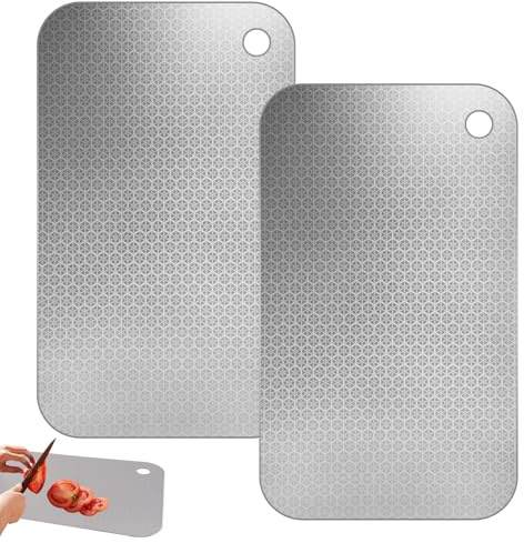 2 Pezzi Tagliere Titanio 23.5x14.5 cm Tagliere in Acciaio Inox Alimentare,Taglieri in Titanio Multifunzione per Cucina,Antibatterico e Antifungino,Cutting Board Doppio Lato per Carne,Verdura e Frutta