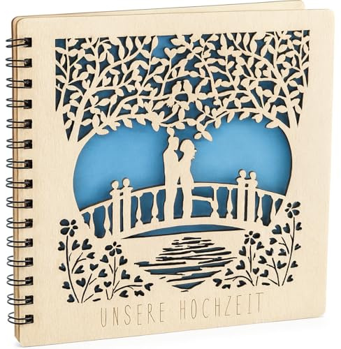 Embracing Mindfulness Hochzeitsgästebuch mit Gravur – Paar auf Brücke – Romantisches Gästebuch aus Holzpapier Hochzeit Gästebuch