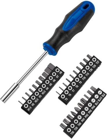 ROTATION 31-Piece 1/4 Inch Magnetic Bit Driver Set, Nut Driver with Phillips, Flat/Slotted, Hex and Torx Bits, Screwdriver Handle for Holding 1/4 Bits, CR-V Steel