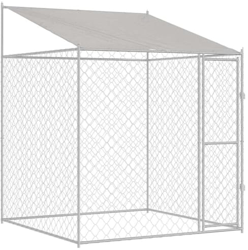 vidaXL Hundekäfig mit Dach Silber 200 x 200 x 258 cm Stahl und PE, Garten & Terrasse, rustikales Hundezwinger, geräumige Tierbehausung, sicherer Auslauf, abschließbar