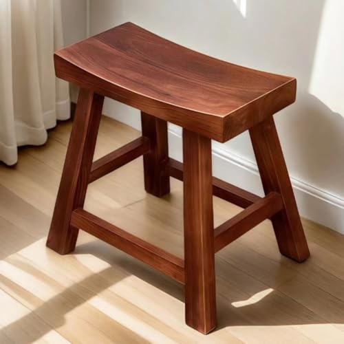 Vintage Holzbank, 45 cm hoch, rustikaler Sattelsitzhocker, Massivholz, Bauernhaus, Essbank, rückenfrei, Industrie-Stil, zusätzliche Sitzgelegenheit für Küche, Bad oder Pflanzen