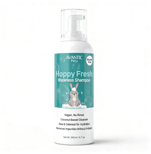 Avantic Pets Hoppy Fresh Dry Shampoo for Rabbits, Alcohol-Free, No-Rinse Formula, Coconut-Based Cleanser, Hydrates & Soothes, 200ml