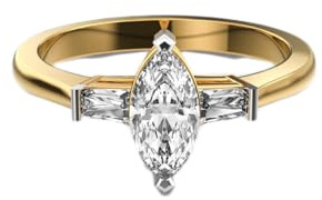 Bague Splendid S en argent sterling 925 | Plaqué or | Avec moissanite, baguette et marquise. Bague de luxe faite main pour femme | WWJR_0424