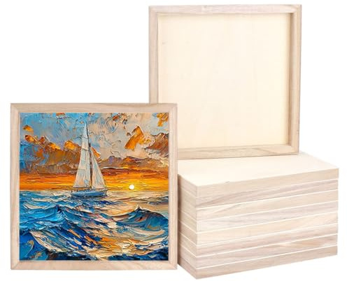 PH PandaHall 10 Pack Unfinished Wood Boards Panels, 9.8x9.8x0.7inch Wooden Clay Picture Frame Wooden Craft Panels for DIY Painting Canvas Arts Pouring Projects Decorate Wedding Christmas Decor
