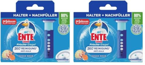 WC-Ente Frische-Siegel Starter-Set (inkl. 1 Nachfüller), körbchenloser WC-Reiniger, Marine Duft, 36 ml (Packung mit 2)