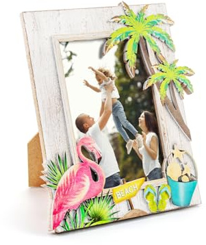 BONNY DODO Elegant 3D Flamingo Photo Wood Frame for 4 x 6 Picture (White)