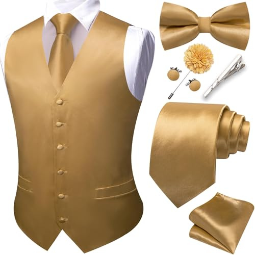 Barry.Wang Herren-Paisley-Weste, formelle Anzugwesten, Krawatte, Fliege, Set, Jacquard-Clip, Einstecktuch, Manschettenknöpfe, Anstecknadel, Hochzeit, 8 Stück
