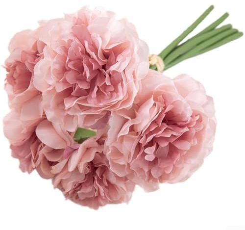 Fiori artificiali di ortensia per decorazione domestica, bouquet da sposa 26 x 14 cm, panno di seta e peonia finta in plastica, composizione floreale realistica, nessuna manutenzione richiesta (rosa