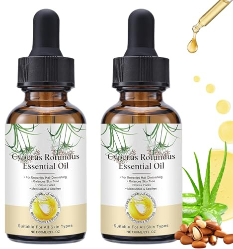 Cyperus Rotundus Oil, Cyperus Rotundus Oil for Hair Removal, Natural Body and Facial Hair Removal for Women, Smooth Skin & Hair Removal, Shrink Pores Soothing, Suitable for All Skin Types (2pcs)