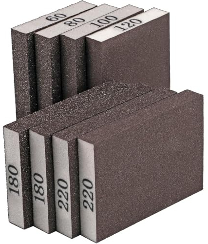 8Pcs Sanding Sponge Blocks Set, 6 Assorted Grits (60/80/100/120/180x2/220x2), Wet and Dry Sanding Blocks for Wood, Metal, Drywall & Furniture, Washable and Reusable Sandpaper Blocks, Cuttable