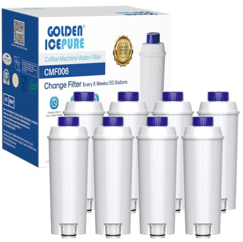Golden ICEPURE vattenfilter helautomatisk kaffemaskin kompatibel med De'Longhi DLSC002, SER3017 & 5513292811, ECAM, ESAM, ETAM, BCO, EC-Serien, 8 stycken