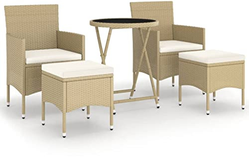 pokgdf 5-teiliges Bistro-Set für Balkon und Terrasse aus Poly Rattan mit Hartglasplatte als wetterfeste Outdoor-Sitzgruppe mit klappbarem Gartentisch und ergonomischen Gartenstühlen