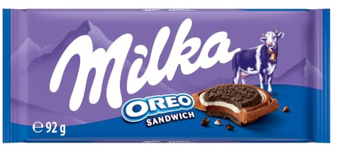 Milka OREO Sandwich, 92 g | Alpenmilch-Schokolade gefüllt mit knusprigen Oreo-Keks-Stückchen und feiner Vanillecrème