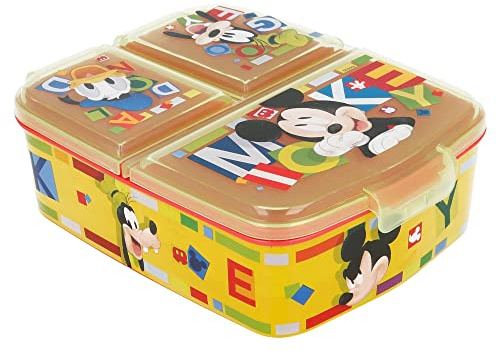 Stor Mickey Mouse (disney) | Sandwichera Con 3 Compartimentos Para Niños - Lonchera Infantil - Porta Merienda - Fiambrera Decorada