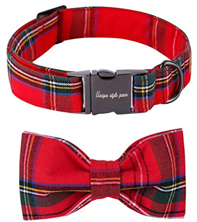 Unique style paws Hundehalsband mit abnehmbarer Fliege, verstellbares Hundehalsband mit Schleife für kleine, mittelgroße und große Hunde oder Katzen, XXS-XL