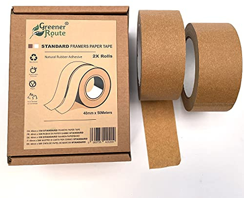 Greener Route 2X 48mm Standard Framer's Paper Tape Recyclable | Natural Rubber Self-Adhesive Saturated Paper Tape | 50 Meter Roll - Vegan - Sustainably Sourced (2)