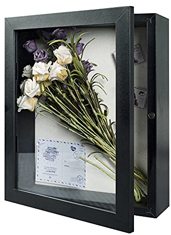 Muzilife Holz 3D Bilderrahmen zum Befüllen mit Öffnung 28x35cm Schwarz | Objektrahmen Mit Stecknadeln & Dübel für DIY Shadow Box, Ostern Muttertag Geschenk