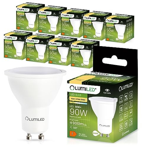 Lumiled GU10 LED 10W 900 Lumen Leuchtmittel, 3000K warmweiß Birne Lampe Strahler Spot, ersetzt 90W Halogenlampen, 120° Grad Strahlwinkel Reflektorlampen Reflektor 10 Stück Energiesparlampen