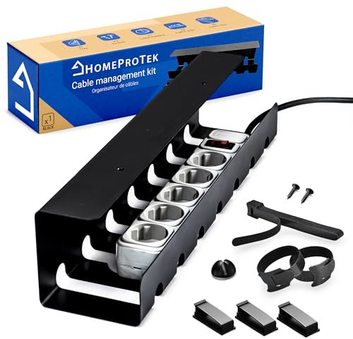 HOMEPROTEK Cable Tidy Under Desk Cable Management Tray x1 Black, Tidy Home Office Wire Management, Easy Assembly Sturdy Steel Cable Holder Desk, 43x10x10cm Cable Rack and Accessories