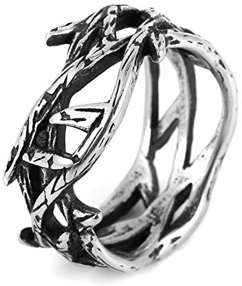 HZMAN Bague Jésus Couronne d'épines pour homme gothique en acier inoxydable Bague rose Argent 12