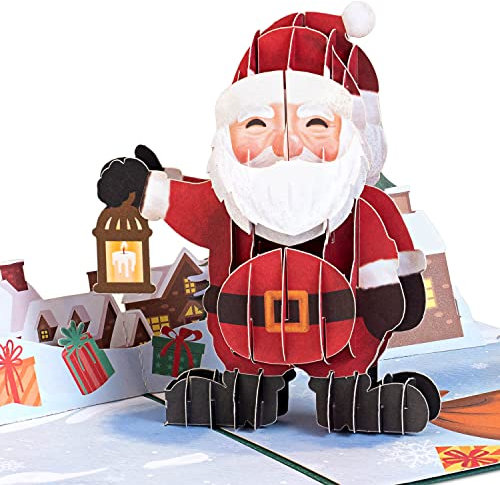 papercrush® Pop-Up Karte Weihnachtsmann - Lustige 3D Weihnachtskarte für Kinder, Frauen und Männer - Handgemachte Frohe Weihnachten Karte, 3D Weihnachtsbillet mit Umschlag