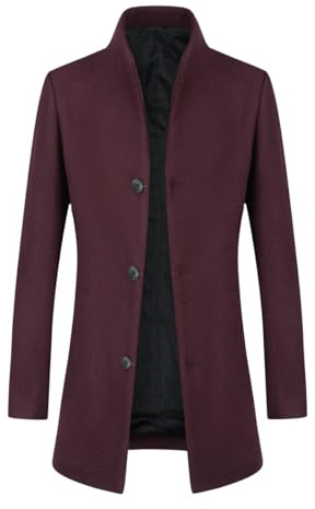 Allthemen Manteau Mi-Long Homme Laine Trench Coat Parka Caban Slim Fit | Col Montant,Infroissable,Manches Longue,De Plein Air Chaud,Business Casual,Automne Hiver,Tissu à Poils Doux de 700 g,Uni