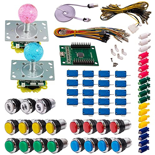 Kit Joysticks et boutons Arcade 2 Joueurs Lumineux Boutons Chromés Joysticks Lumineux Boules Carte XinMoTek Jeux Vidéo Retro Gaming