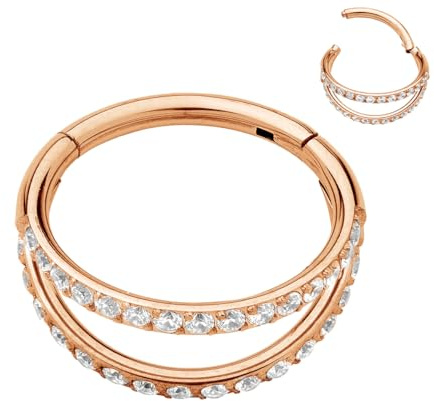 365 Sleepers (10mm) Titan 1,2 mm Doppelring mit Kristall Segment Nasenring Hoop Knorpelohrring Septum Clicker Klappbarer Lippenring Conch Daith Helix Rook Tragus Piercing Schmuck