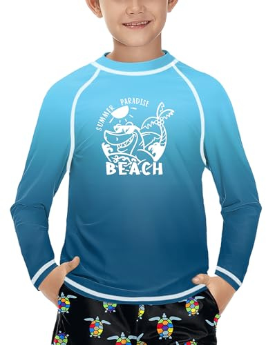 BesserBay Rashguard 110-160 - Maglietta UV a maniche lunghe, ad asciugatura rapida, per bambini, Blu spiaggia, 140