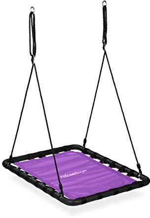 Relaxdays Nestschaukel, BxT: 77 x 103 cm, Kinder & Erwachsene, höhenverstellbar, bis 100 kg, Hängeschaukel, lila/schwarz