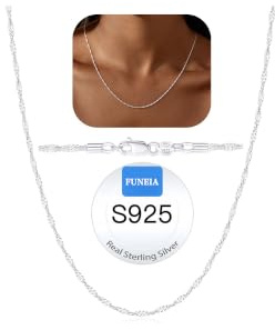 FUNEIA 925 Sterling Silber Kette Damen Silberkette ohne anhänger Halskette | Verstellbare silberketten Breite von 0,75/1/1,2/1,3/1,5 Dünn Wasserfest Silberne Kette Lange 40cm/45cm/50cm/55cm Schmuck