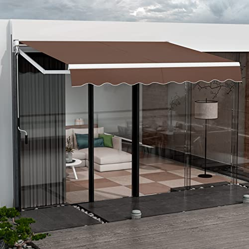 Giantex Retractable Awning for Patio - 8' x 6.6' Sun Shade Shelter with Easy Manual Crank Handle, Heavy-Duty Metal Structure, Window Door Awning Exterior for Balcony Porch (Brown, 8' x 6.6')