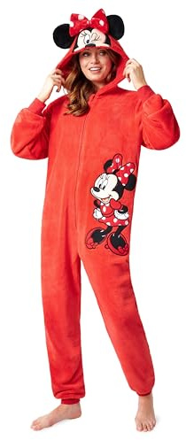Disney Onesie Damen - Stitch Einteiler Pyjama - Eeyore, Minnie, Maleficent Schlafanzug Onesie - Größen von S-XXL (Rot Minnie, L)