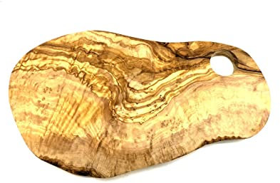 D.O.M. Tabla de desayuno rústica de madera de olivo, 30-34 cm, con agujero para el desayuno, grabado posible (sin grabado)