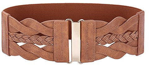 GRACE KARIN Damen Breiter Elastischer Geflochtener Stretch Ledergürtel Taillengürtel für Frauen Braun XL