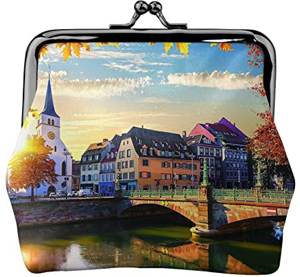 Monedero pequeño con Estampado de Puesta de Sol Junto al Lago, Bolsa de Cuero con Cierre de Beso, Monedero de Cambio, Regalos para Hombres y Mujeres