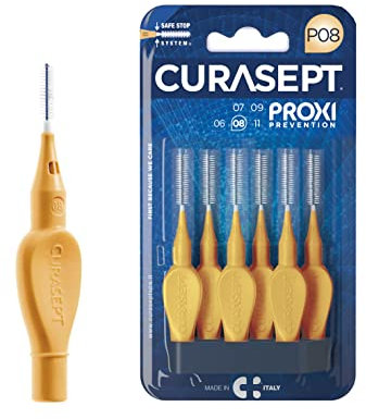 CURASEPT Scovolini Dentali Originali | Spazzolini interdentali Proxi P08 (filo 0,8 mm) | Arancio| Pulizia Profonda della Placca | Setole Nylon Ultra-flesse, Manico Ergonomico | 6 pz x confezione